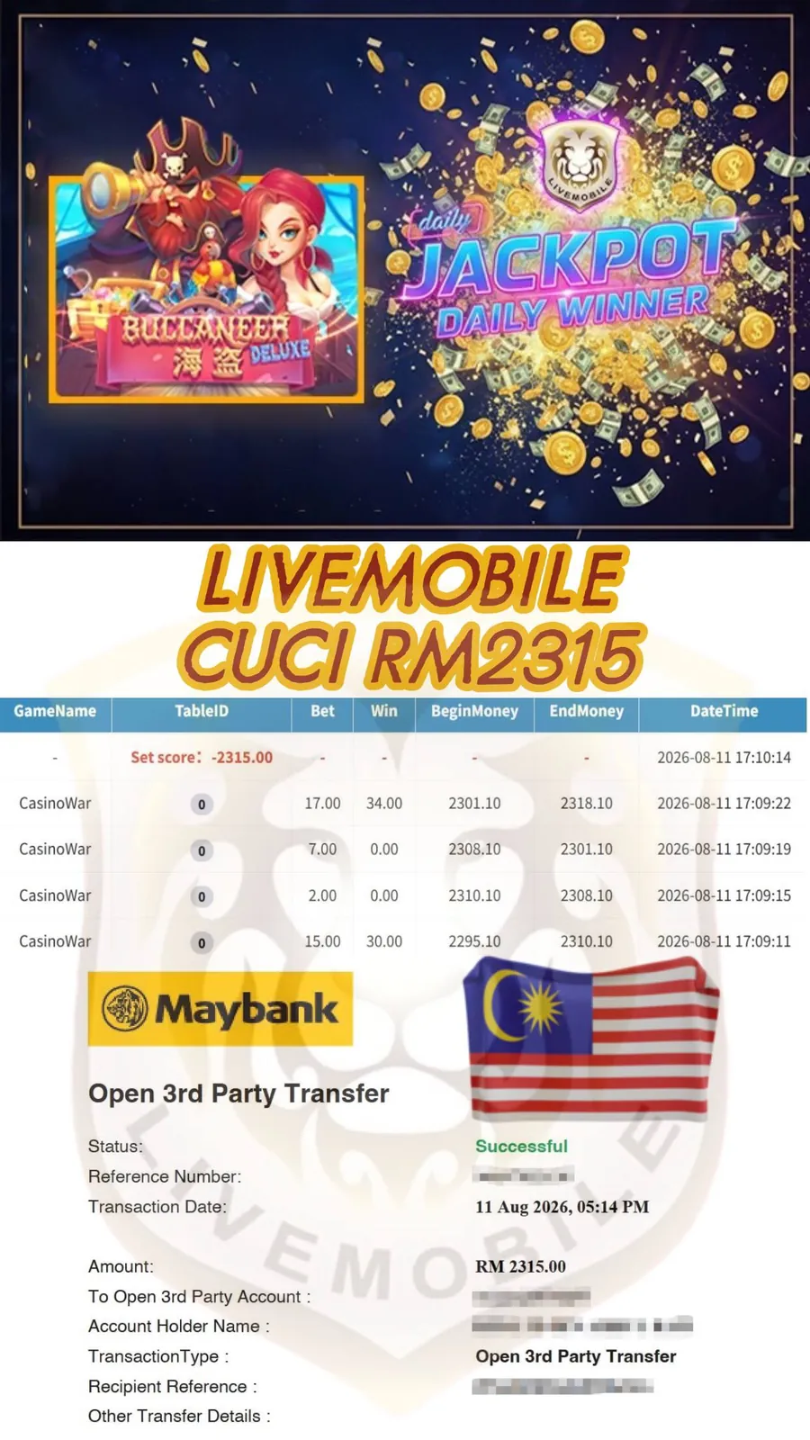 Rekod pelanggan Livemobile Buccaneer Deluxe bernilai RM2,315