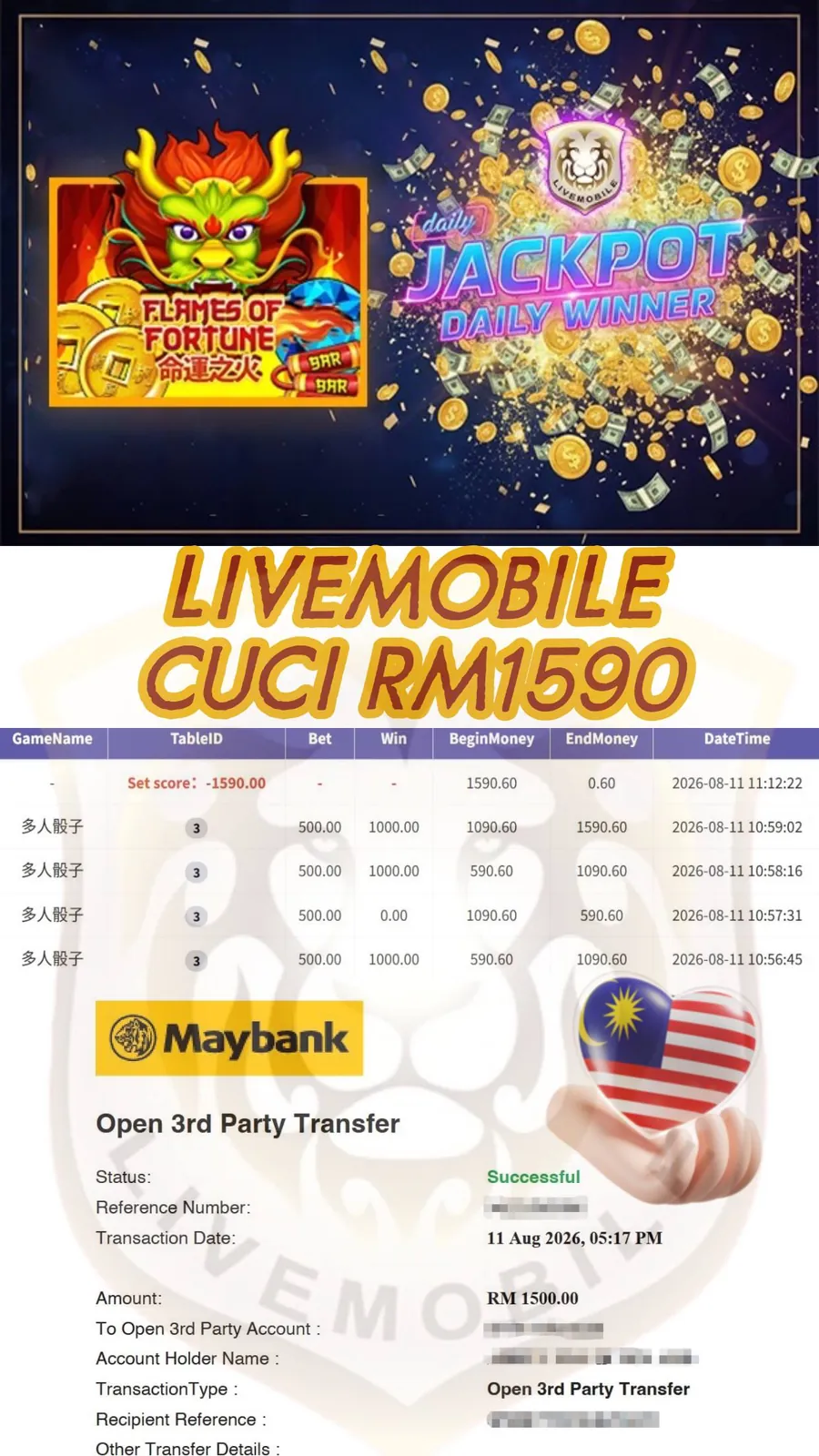 Rekod pelanggan Livemobile Flames of Fortune bernilai RM1,590